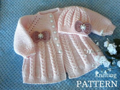 Knitting PATTERN Baby Girl Outfit Baby Sweater and Hat