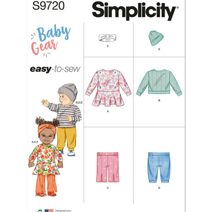 Simplicity Babies' Knit Dress, Top, Pants, Hat and Headband in Sizes S-M-L S9720 - Sewing Pattern