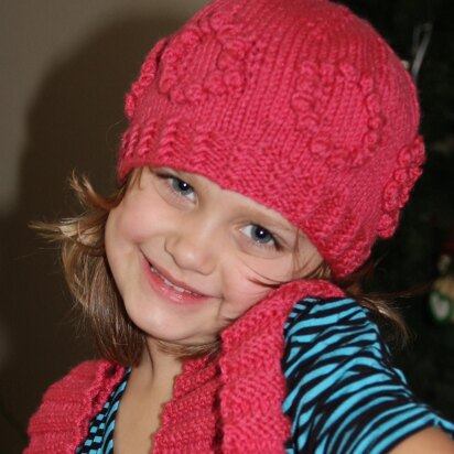 Girl's Flowered Hat and Mittens