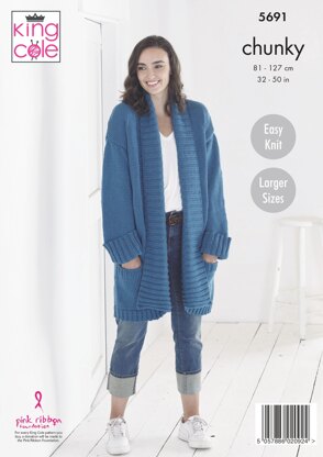 Ladies Cardigans Knitted in King Cole Ultra-Soft Chunky - 5691 - Downloadable PDF