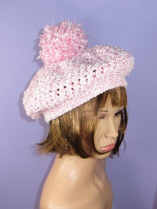 Garter Stitch Cuff Chunky Lace Bobble Tam Hat