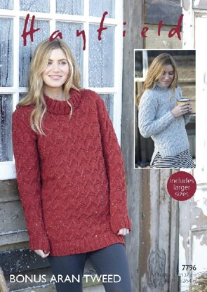 Sweater and Sweater Dress in Hayfield Bonus Aran Tweed with Wool - 7796- Downloadable PDF