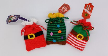 PDF Christmas DK Knitting Pattern Decoration Chocolate Coin Bags Gift Charity knit EASY Christmas Eve Box Pouch Santa Elf Christmas Tree