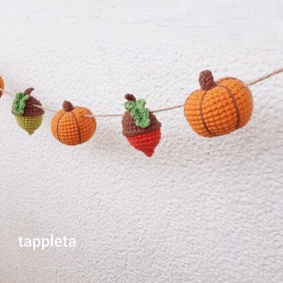 Acorn and Pumpkin garland crochet pattern, Fall crochet decoration pattern, Nursery garland, Thanksgiving handmade, Cottagecore decor autumn