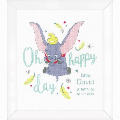 Vervaco Counted Cross Stitch Kit: Disney Dumbo Oh Happy Day Birth Record - 24 x 25cm