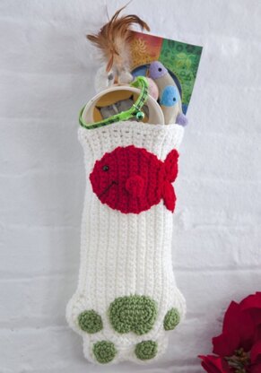 Cat Paws Christmas Stocking in Red Heart Super Saver Economy Solids - LW2626