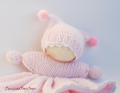 Pink Waldorf knitted girl doll for small babies