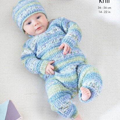 Onesie, Sleeping Bag and Hat Knitted in King Cole Baby Splash DK - 5762 - Downloadable PDF