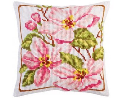Collection D'Art Pink Magnolia Cross Stitch Cushion Kit - 40cm x 40cm