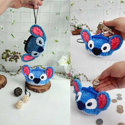Coin Purse With Keychain Cat Hello kitty Stitch Bee