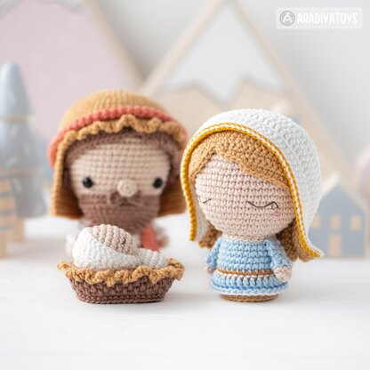 Nativity Crochet Pattern Set Christmas Mini Amigurumi Mary, Joseph, Baby Jesus, Sheep Nativity Scene DIY by AradiyaToys