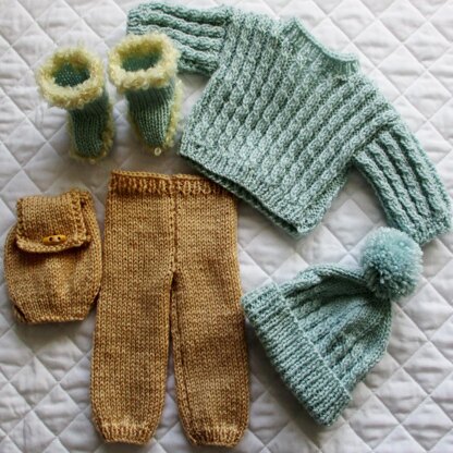 Cable knitting pattern, Jumper, leggings, Rucksack, Boots for 18" our generation / American girl