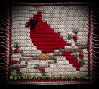 Beautiful Birds Mosaic Crochet square - Cardinal
