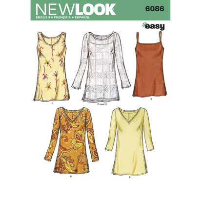 New Look Misses' Tops 6086 - Paper Pattern, Size A (10 12 14 16 18 20 22)