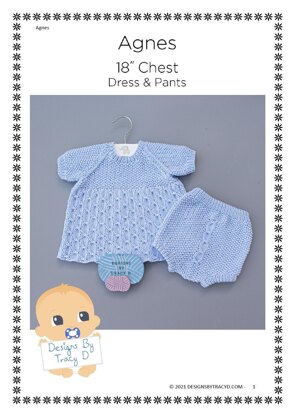 Agnes Baby Dress and Pants knitting pattern 18" chest size