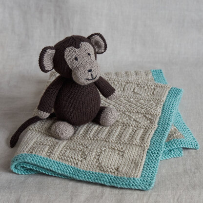 Gansey Style Baby Blanket & Monkey - in Debbie Bliss Cashmerino Aran & Baby Cashmerino