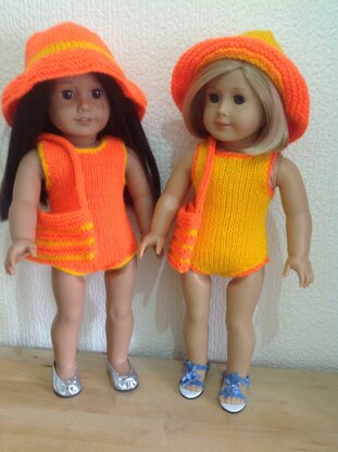 Dolls swimsuit, hat and beach bag
