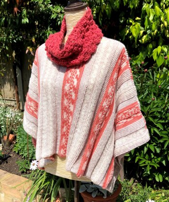 Mock Fair-Isle Poncho & Textured Cowl