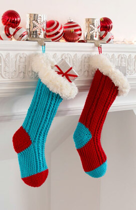 Fur Top Holiday Stockings in Red Heart Super Saver Economy Solids and Boutique Fur - LW4874 - Downloadable PDF