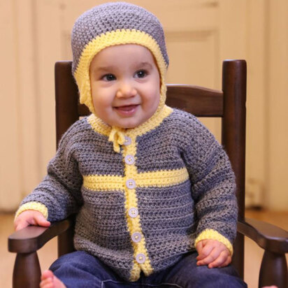 Plymouth Yarn 3381 Crocheted Cottage Baby Cardigan and Hat PDF