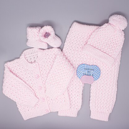 Bethan Pram Set 20 - 22" chest Cardigan, Trousers, Hat & Booties.