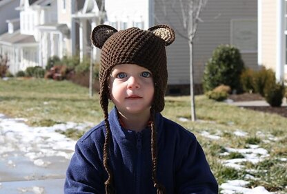 Bear Earflap Hat sz Child to Adult