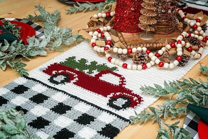 Red Christmas Truck Table Runner