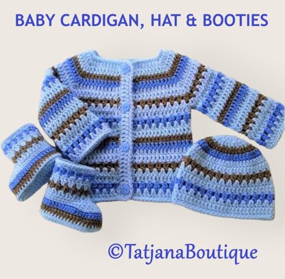Pattern Baby Cardigan, Hat and Booties
