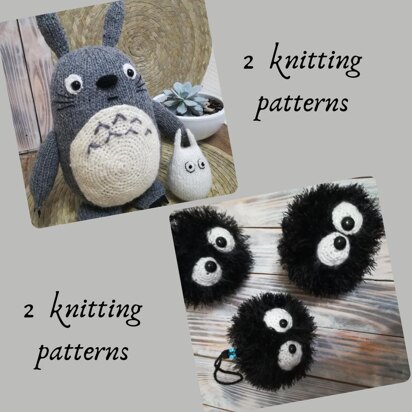 Toys Knitting Patterns - Knitted Totoro and Susuwatari toy anime amigurumi