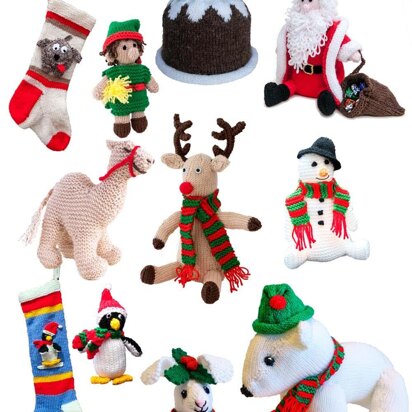 Cute Christmas Toys and Stockings to knit - camel, reindeer, snowman, penguin, polar bear