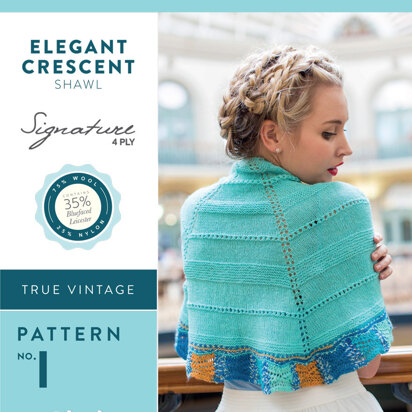 Elegant Crescent Shawl in West Yorkshire Spinners Signature 4 Ply - Downloadable PDF
