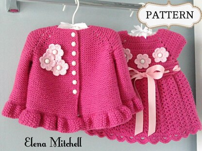 Baby Dress Baby Cardigan 0 - 12 months Baby Set by Elena Mitchell