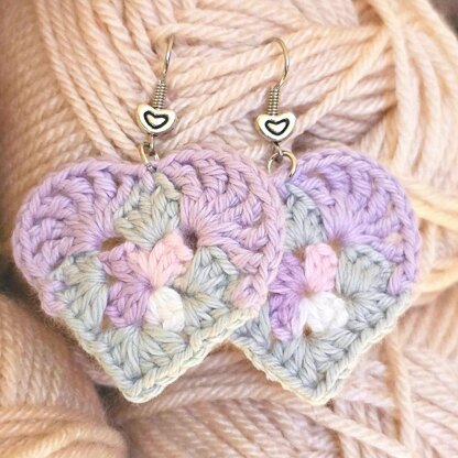 Mini Granny Square Heart Earrings