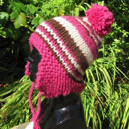 Superchunky Stripe Peruvian Bobble Trapper Hat