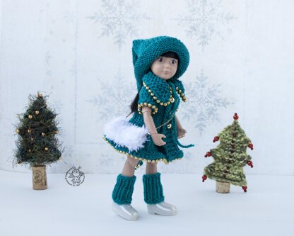 Knitted flat outfit Christmas Tree  for 8-9 inch dolls