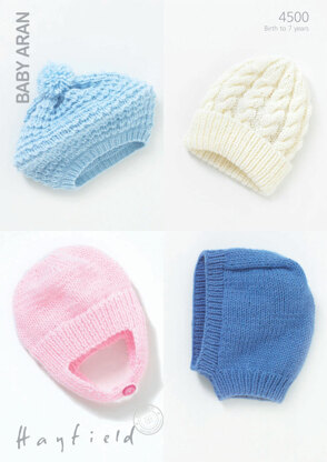 Baby/Childs Boys and Girls Hats in Hayfield Baby Aran - 4500 - Downloadable PDF
