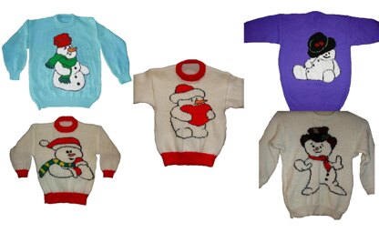 5 x Plus Size Christmas Snowman Jumper Knitting Patterns