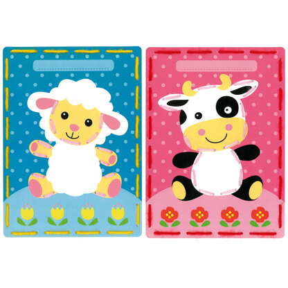 Vervaco Embroidery Kit: Cards: Lamb and Cow: Set of 2 - 18.5 x 26cm