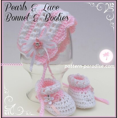 Pearls & Lace Bonnet & Booties PDF 14-137