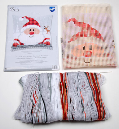 Vervaco Santa in a Plaid Hat Cushion Front Chunky Cross Stitch Kit - 40cm x 40cm