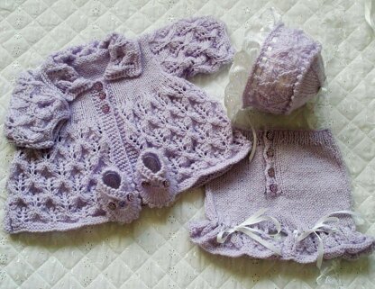 Knitting pattern Baby Doll Matinee Coat, Shorts, Bonnet & Mary jane Shoes