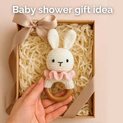 Bunny rattle with teether ring