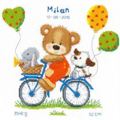 Vervaco Cycling Little Bear Cross Stitch Kit - 27cm x 29cm