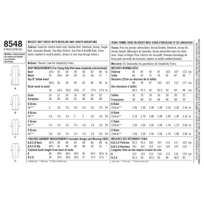 Simplicity Womenâ€™s' Knit Dress 8548 - Paper Pattern, Size A (10-12-14-16-18-20-22)