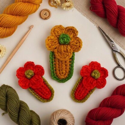 Crochet flower hair clip Pdf + Video Tutorials