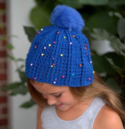 Crochet Dual Ridge Cap in Plymouth Yarn Pom Rox - F582