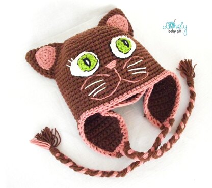 Kitty, Cat Earflap Hat Crochet Pattern