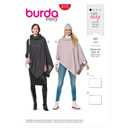 Burda Style Misses' Cape – Rectangular – With Roll Neck B6175 - Paper Pattern, Size 8-18