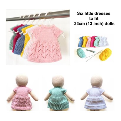 Dolls knitted dresses six different designs 19036