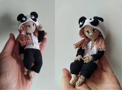 Doll is wearing a panda hoodie